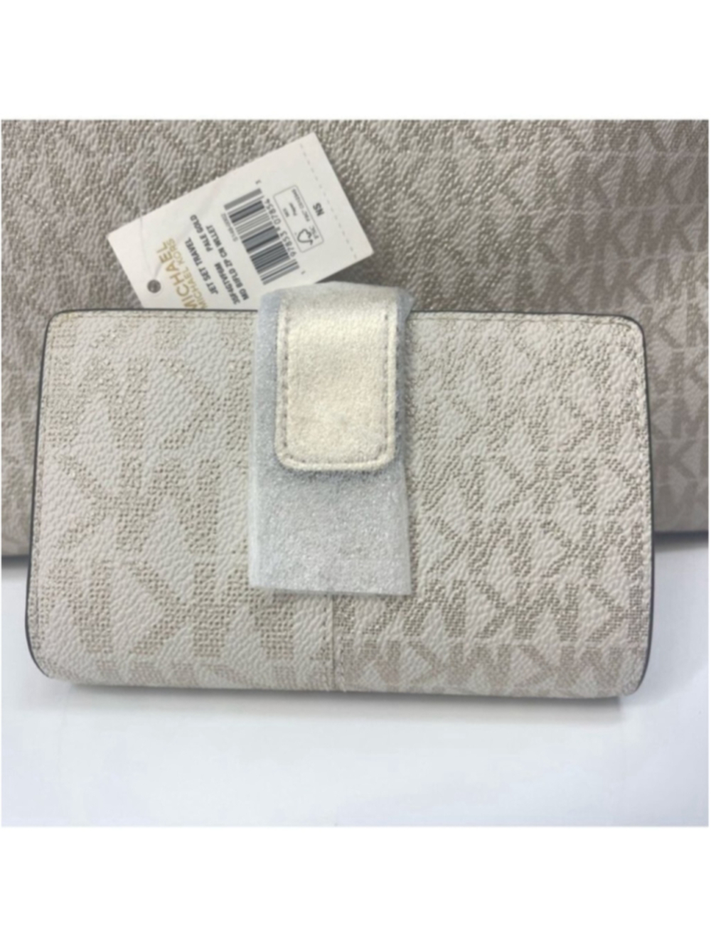 Michael Kors Chain Tote & Wallet Set MK Signature Logo Pale Gold/Cream - Picture 7 of 13